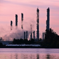 Chemical plant stacks silhouette