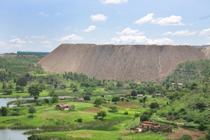 Overburden dumps excavted by heavy earth mover from a mine